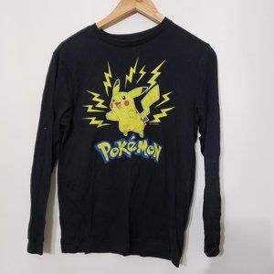 Black Pokemon Pikachu Graphic Long Sleeved Cotton T-shirt